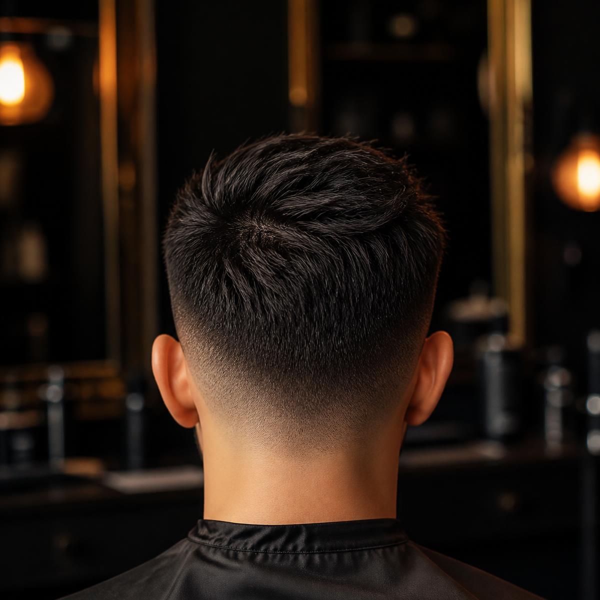 Męska fryzura z precyzyjnym skin fade — ujęcie z tyłu